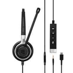 EPOS|Sennheiser IMPACT SC 665 Duo USB-C And 3.5mm Corded Headset -Cheap Headphones Store epos sennheiser impact sc 665 duo usb c and 3.5mm corded headset side view with call control